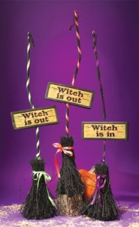 WITCH BROOM AND SIGN ORANGE RIBBON