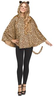 Womens Leopard Hooded Poncho