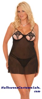 MESH BABYDOLL WITH THONG PLUS SIZE