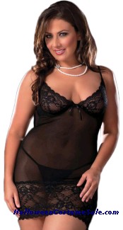 LACE AND MESH CHEMISE PLUS SIZE