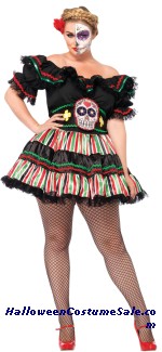 DAY OF DEAD DOLL ADULT PLUS SIZE COSTUME