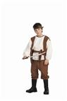 Buccaneer Boy Child Costume includes beige top, brown pants, belt &amp; headband. 70d polyester material.<br>