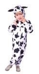 Baby cow costume includes patterned jumpsuit with zipper and attached character hood. Made of velour.