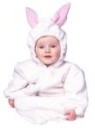 Sweet bunny costume includes white zipper bunny bunting with hood. The ears are baby pink color. Costume is made of velboa, a fine polyester fabric.