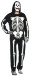Skeleton Costume includes jumpsuit with 3-D EVA skeleton, hooded EVA mask, gloves and feet.
