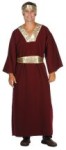 Wiseman costume includes rich burgundy robe in warm fire resistant material with metallic gold trim at neck. Comes with metallic gold belt and headband. One size fits most adults.