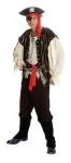Pirate King costume includes pleather vest, pants, belt, sash, lace up buccaneer shirt &amp; headband.