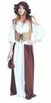 Renaissance Peasant costume includes Brown and white cotton dress with a tan vest, brown hat and purse.