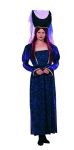 Renaissance Royal Princess costume - Royal princess in dark purple brocade and velvet fabric with gold trim. Classic renaissance styling. Headpiece is soft foam fabric and attached purple scarf.