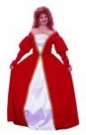 Queen Elizabeth costume - feel like royalty in this queen elizabeth adult costume. Includes red corduroy long sleeve dress with white satin and gold trim down the front. One size fits most adults.