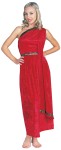 Female Toga includes a beautiful long red dress with drapes. Neckline and waistline exquisitely trimmed with black lace. This dress is made from soft crush velvet fabric.