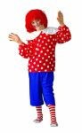 The perfect outfit to create a rag doll or raggedy andy. Red long sleeve shirt has white polka dots and a white collar. Sleeves have elastic hem. Also includes blue pants. Wig and socks are not included but available separately. Made of polyester.