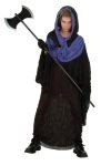 Vengeance costume includes hooded robe with purple collar.