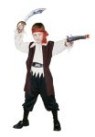 Caribbean Pirate Boy costume includes headband, shirt, long vest, vinyl belt &amp; pants.