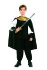 Knight includes shirt with vinyl cuffs, pants, cape with collar.