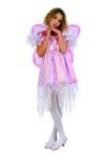 Pink Fairy costume includes dress with lace sleeves and lace skirt.