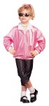 50s Lady Peddle Pusher costume includes pink jacket, peddle pushers, neck scarf &amp; white blouse.