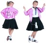 The Child Pink Lady Jacket includes a jacket with printed back. Bring your child back to the fashion of the 1950s with this item, this is a great costume for pretend, play, and holiday fun!