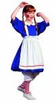 This Deluxe Rag Doll Girl costume includes blue dress with red buttons and white collar, attached apron, white pantaloons. (Red and white stripped socks sold separately) Dont forget the wig!