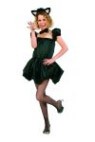 Cute Kittie costume includes stretch bodysuit with chains &amp; eyelets. Lace-up closure on back. Sequine cat ears.