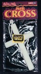 Glow In The Dark Plastic Monk Cross - Sturdy glow-in-the-dark plastic cross with tie-on cord.  Perfect for religious costumes or for defending yourself  against vampires. Cross measures 8 inches tall and 5  wide.