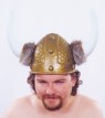 Viking Helmet - Durable gold plastic helmet with detachable white plastic horns. Horns come with faux fur trim attached at the base of each horn.