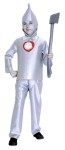 Tin Man Child Costume includes Silver jumpsuit with foam-lined fabric chest and matching funnel hat with elastic strap. Polyester. Axe and heart not included. 