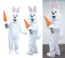 Deluxe Adult Bunny Mascot Costume - Best bunny suit you will ever see.  Jumpsuit style body with large fluffy tail and velcro enclosure.  Measures about 56" around. Arm seam length is 25.5". Leg inseam length is 28". It measures same width from shoulders to hips and is very roomy. So even though the arms and legs are short the body suit is so large that it would allow more room for the shoulders and legs. Large happy head with vinyl eyes and brows. Tall ears with pink lining. Cloth detailed mouth, nose and cheeks. Includes mitten gloves with elastic wrists. Complete with shoe spats with velcro enclosure. Carrot not included.