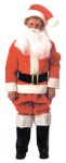 Santa Suit Child Costume - Red plush coat and hat with white plush trim, red elastic waist pants and black belt and boot tops with white plush trim. Coat features pullover style. Beard and mustache are included.