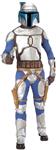 Jango Fett Child Costume - Be the finest bounty hunter Star Wars has ever seen in our Jango Fett Child Halloween Costume! This costume includes a polyester fabric, velcro back, blue and gray jumpsuit with attached molded body armor and molded detailing, matching brown polyester gloves, a 2-piece PVC character mask, and a brown molded vinyl belt. Add your own blaster and holster to complete your look.&nbsp; Care Instructions: Hand wash in cold water only, dry flat. Do not bleach or iron.<br>(c) 2006 Lucasfilm Ltd. &amp; TM. All Rights Reserved. 