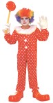 Deluxe Clown Child Costume - Red polyester jumpsuit with white polka dots, white ruffle collar and matching hat. Wig is not included with costume.