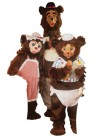 Papa Bear Mascot Adult Costume - Brown acrylic faux fur jumpsuit with matching mitts, feet, and oversized head with hat. Also includes pants, suspenders, glasses, collar, and tie. One size fits most adults.              