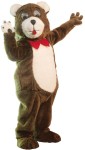 Teddy Bear Mascot Adult Costume - Brown acrylic faux fur jumpsuit with matching mitts, feet, and oversized head. Also includes bow tie. One size fits most adults.