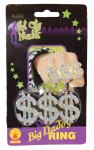 Dollar Ring - Ring has three large glittery Dollar Signs $ that extend over your fingers.   