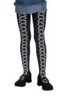 Bone Laced Pantyhose - Black pantyhose with white crossed bones screened down the front.  One size fits most adults.