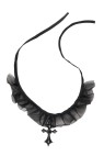 Choker Cross - Goth thru and thru!  Material tie with gathered chiffon front and cross pendant attached.