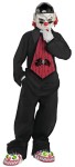 Street Mime Child Costume - This silent little bugger is ready to perform for you!  Includes: oversized top, necktie with bat brooch and over-the-head character vinyl mask.  Pants, shoe covers and white gloves not included.