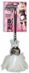 Be the hottest French maid around with this duster. White feathers banded with bejeweled black lace on a black plastic handle with jewel accents.