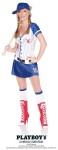 Playboy Homerun Hottie Adult Costume - Features a side laced, drop waist pinstripe dress with flared sport skirt. Playmate and Playboy Rabbit Head logos on front and back. Adjustable web belt. Matching ball cap, and matching two-tone knee high sport socks.