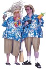 Tacky Traveler Adult Costume - This dandy duo is so tacky you wont believe your eyes.  Includes khaki shorts attached to Hawaiian floral print shirt.(Exact design &amp; color may vary). This unisex knit costume can be used for male or female. 