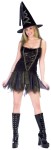 Sexy Flirty Witch Adult Costume - Sexy faux lace-up front mini dress with handkerchief skirt and witch hat.