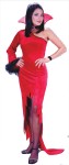 Crimson Countess Adult Costume - One Shoulder Gown with flame cut front &amp; Ostrich Feather Sleeve Cuff, Collar with Choker &amp; Gemstone. 
