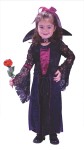 Vamptessa Toddler Costume - This beautiful vampiress costume includes velvet dress with lace detailing, drop sleeves, belt, and stand up collar with choker attached. Size 2-4