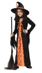 Mystic Orange Witch Child Costume - Includes: dress with coffin material look inset, tie bodice and hat.