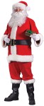 Santa Economy Adult Costume - Includes brushed knit polyester pull over jacket with back closure and belt loops, pants with side pockets, belt, hat, gloves and boot tops. High Quality plush trim.