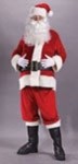 Rich Velvet Santa Adult Costume (Plus Size) - Deluxe velour, trimmed with fake rabbit fur. Includes jacket with zipper front and belt loops, pants with side pockets, hat, belt, boot tops and deluxe snap closure gloves. Sizes 50-54