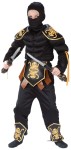 Ninja Muscle Warrior Child Costume - Polyester muscle shirt with attached lesther look shoulder guards, polyester pants and hood, leather look belt, shin guards and polyester ties. Swords not included. 