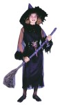 Feather Witch Child Costume - Includes a sheath dress, sheer robe with feather trim drape sleeves, feather collar, waist cinch belt, and a witch hat with feather trim to make your witch costume all the more unique!!
