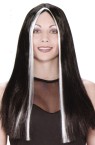 24 inch long black and white streaked wig. Fun for parties, Halloween or anytime.