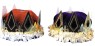 Regal queens crown is made of shiny gold foil and velour-type material. Edged with glitter and white fringed tissue.  